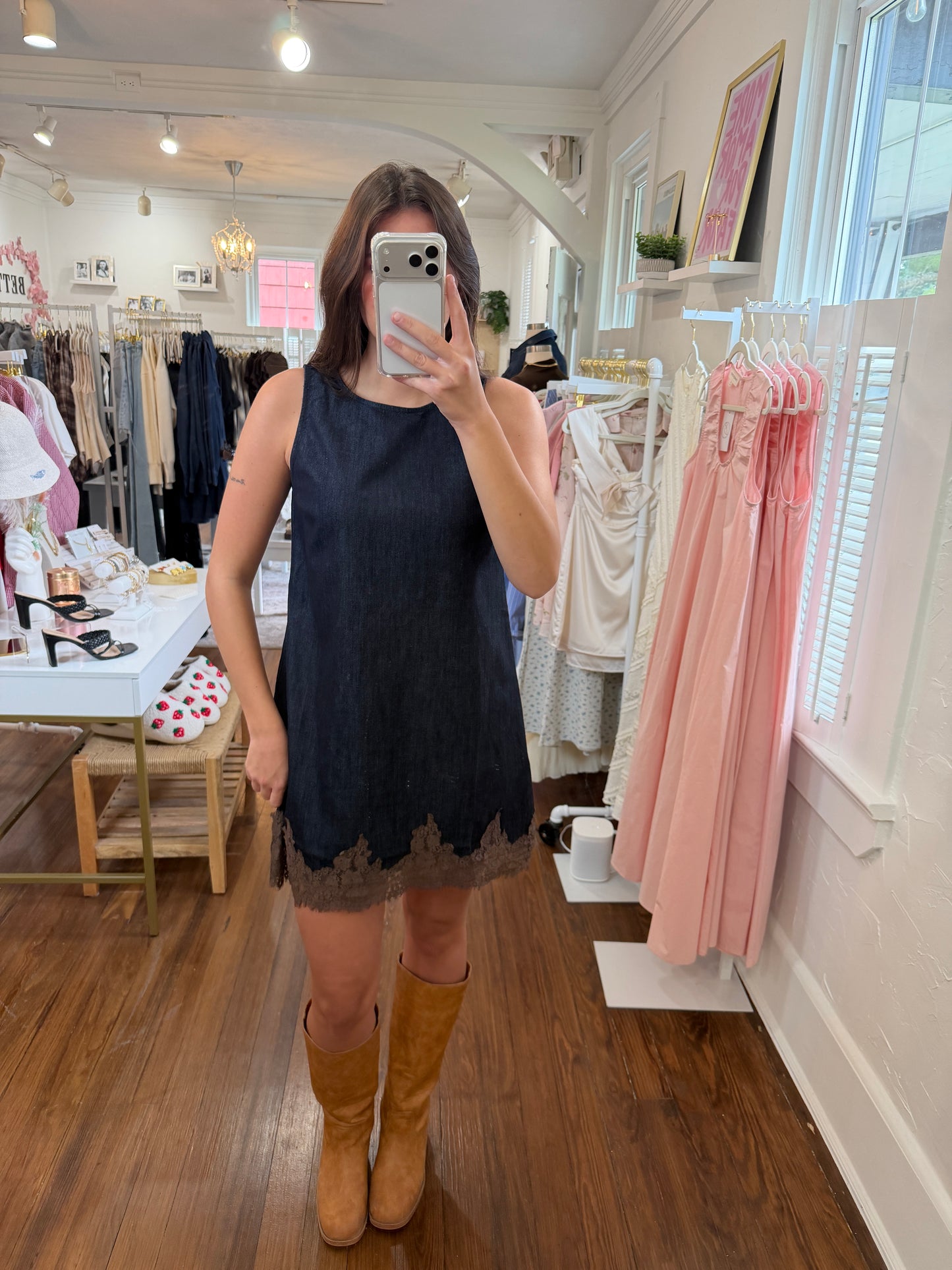 Denim And Lace Mini Dress