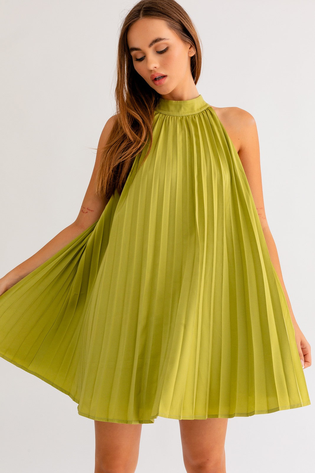 Olive Pleated Dress