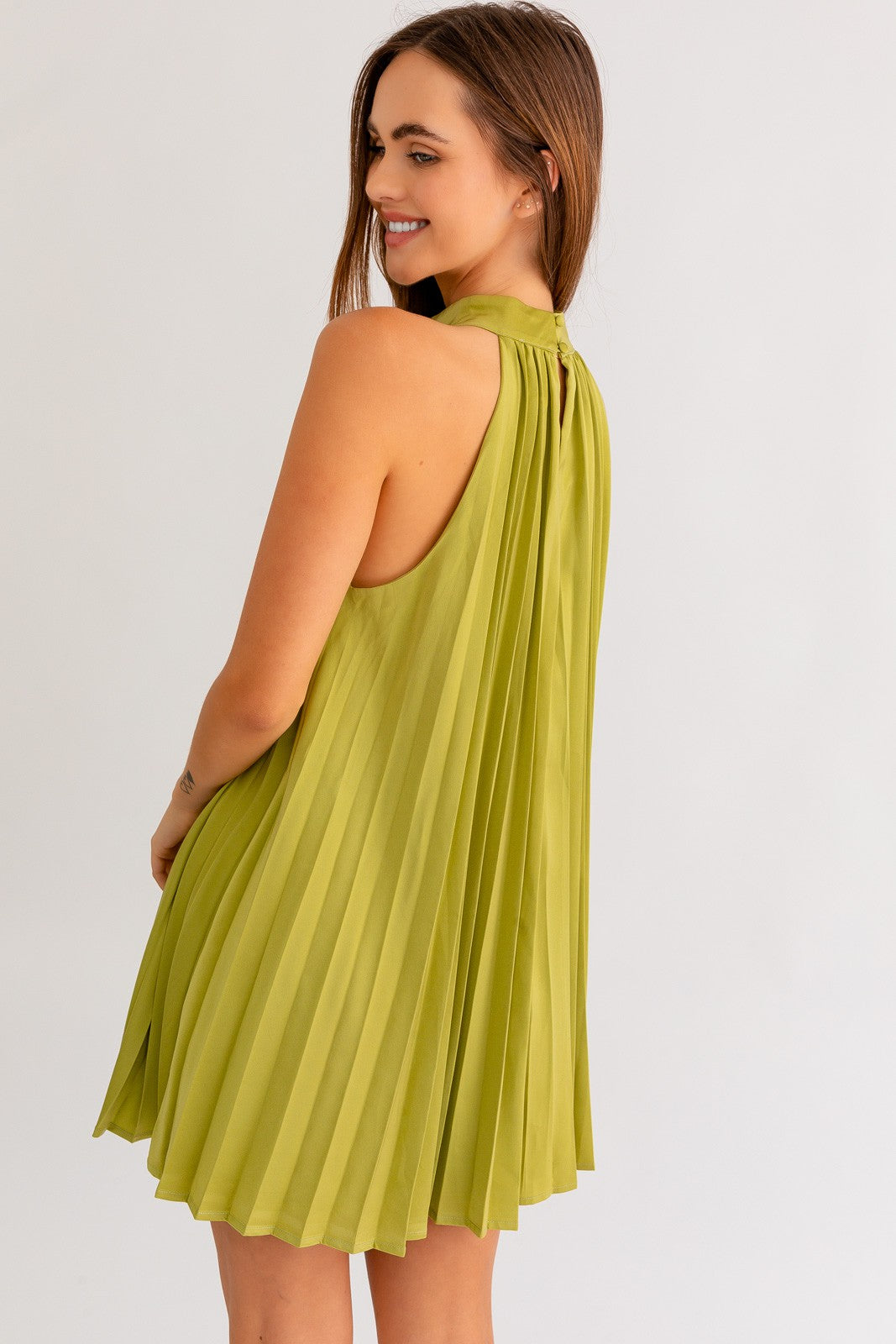 Olive Pleated Dress