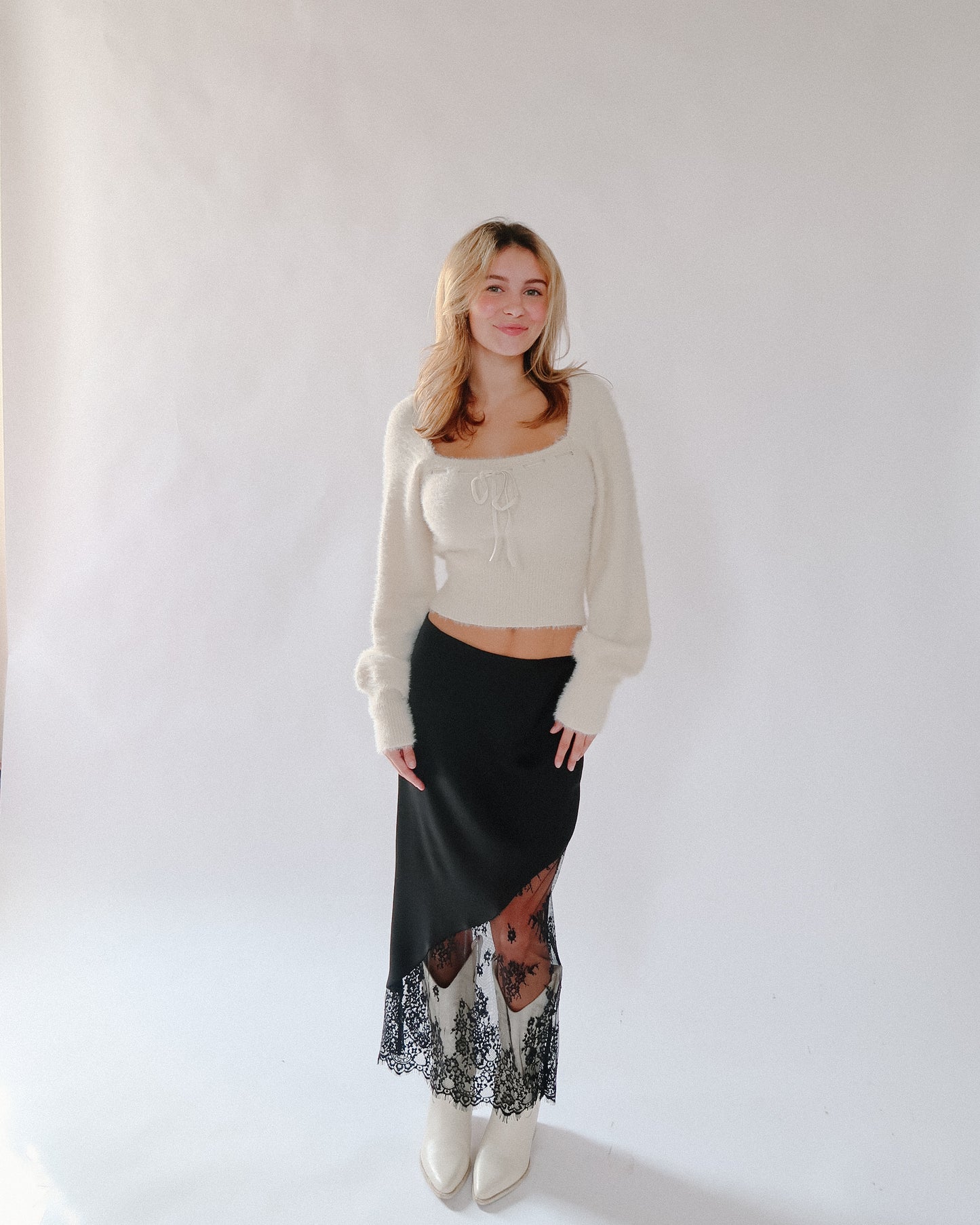 Lace Contrast Midi Skirt