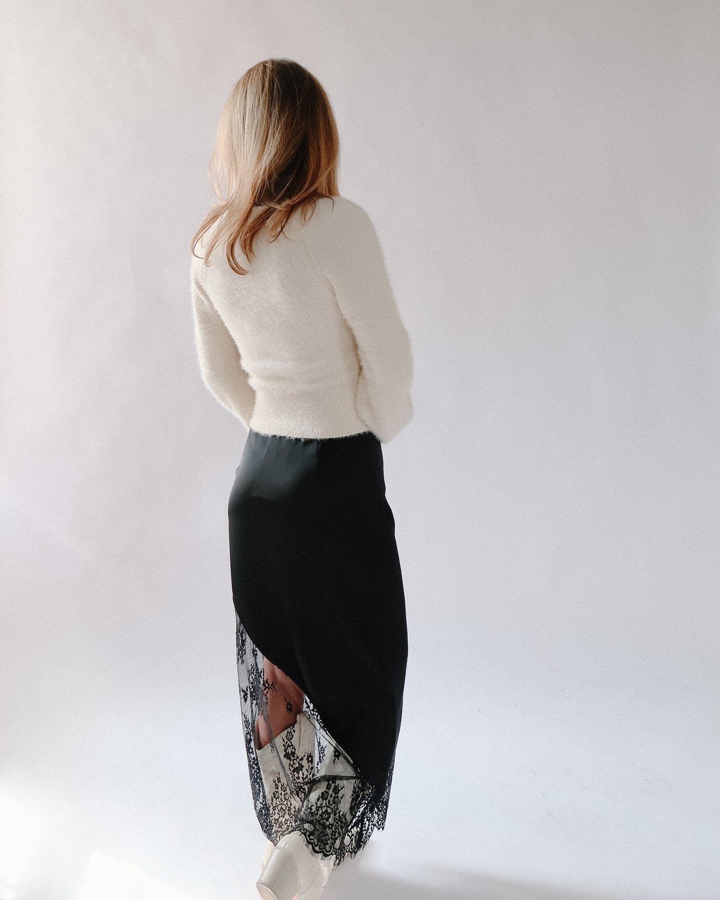 Lace Contrast Midi Skirt