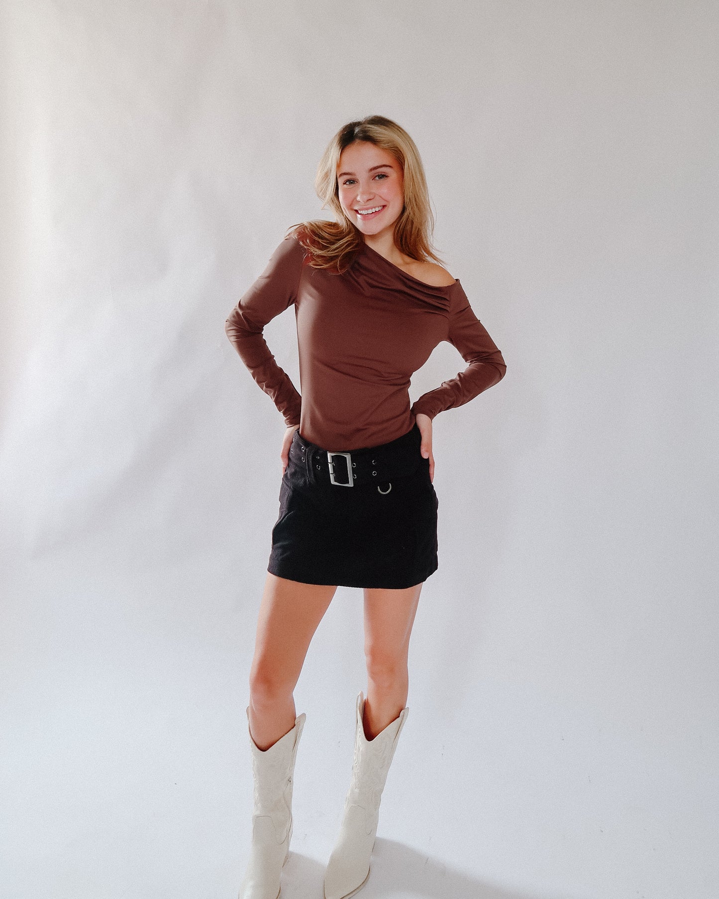 Corduroy Belted Mini Skirt