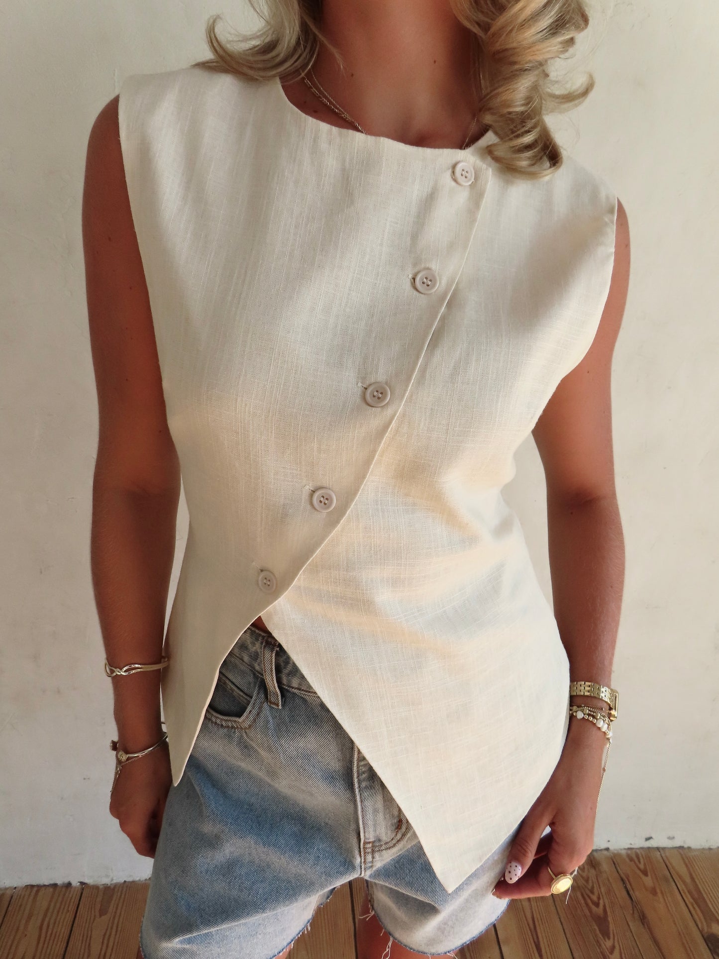 Asymmetric Button Vest Top
