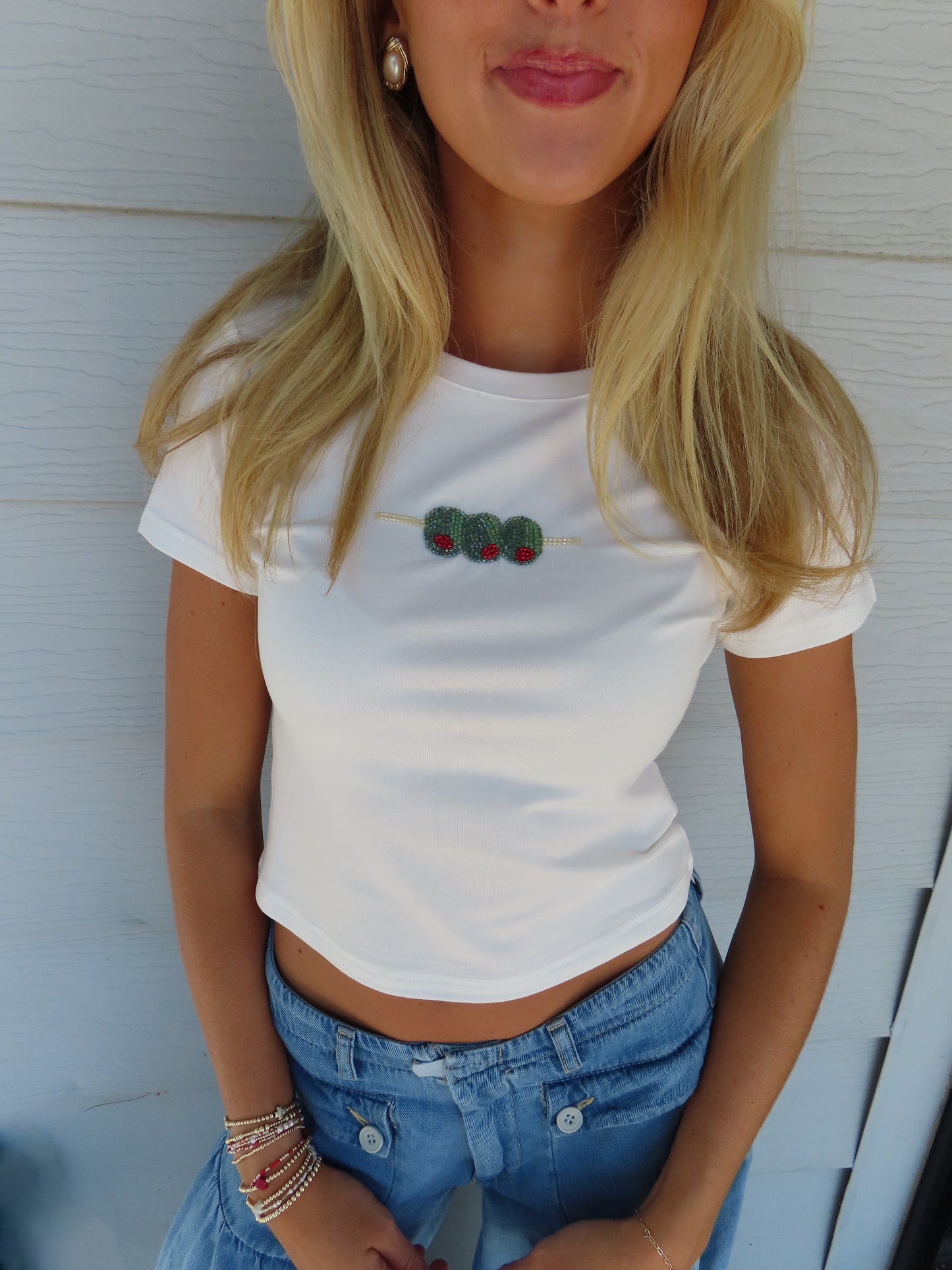 Olive Beaded Tee