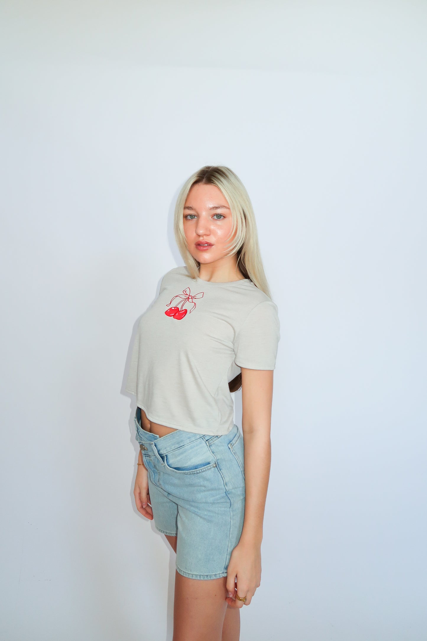 Cherry Red Bow Baby Tee