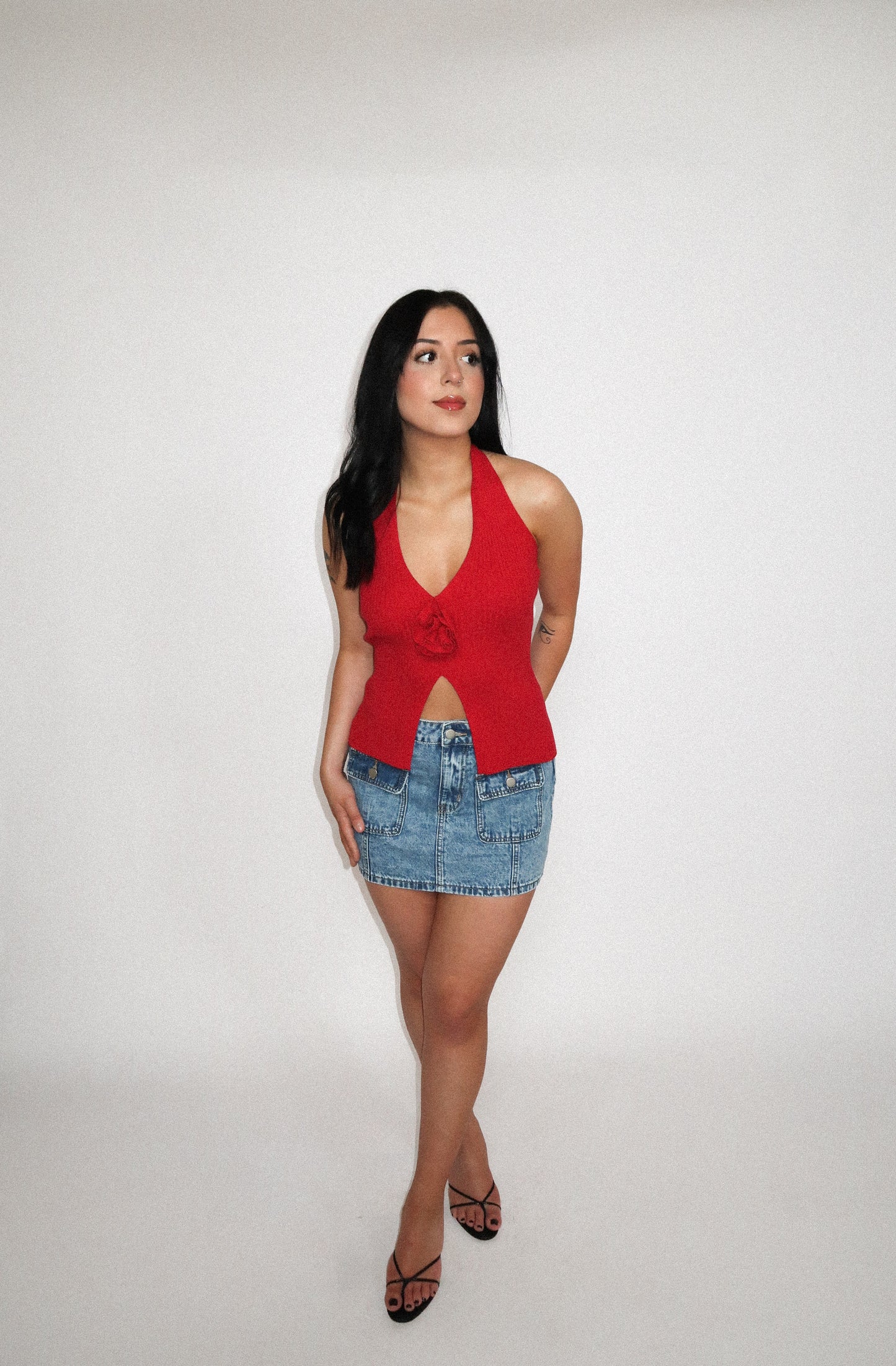 Rosette Halter Knit Top