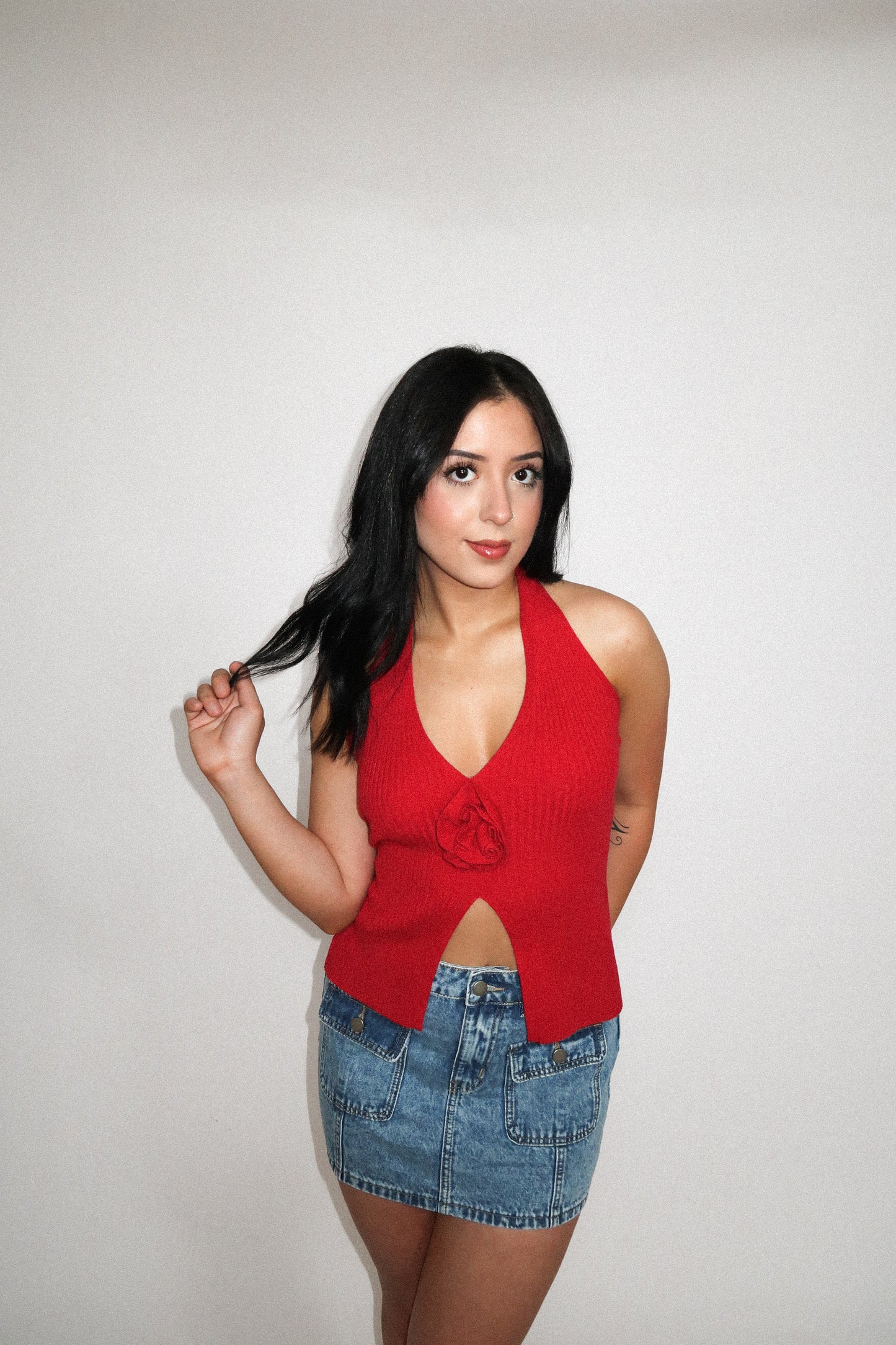 Rosette Halter Knit Top