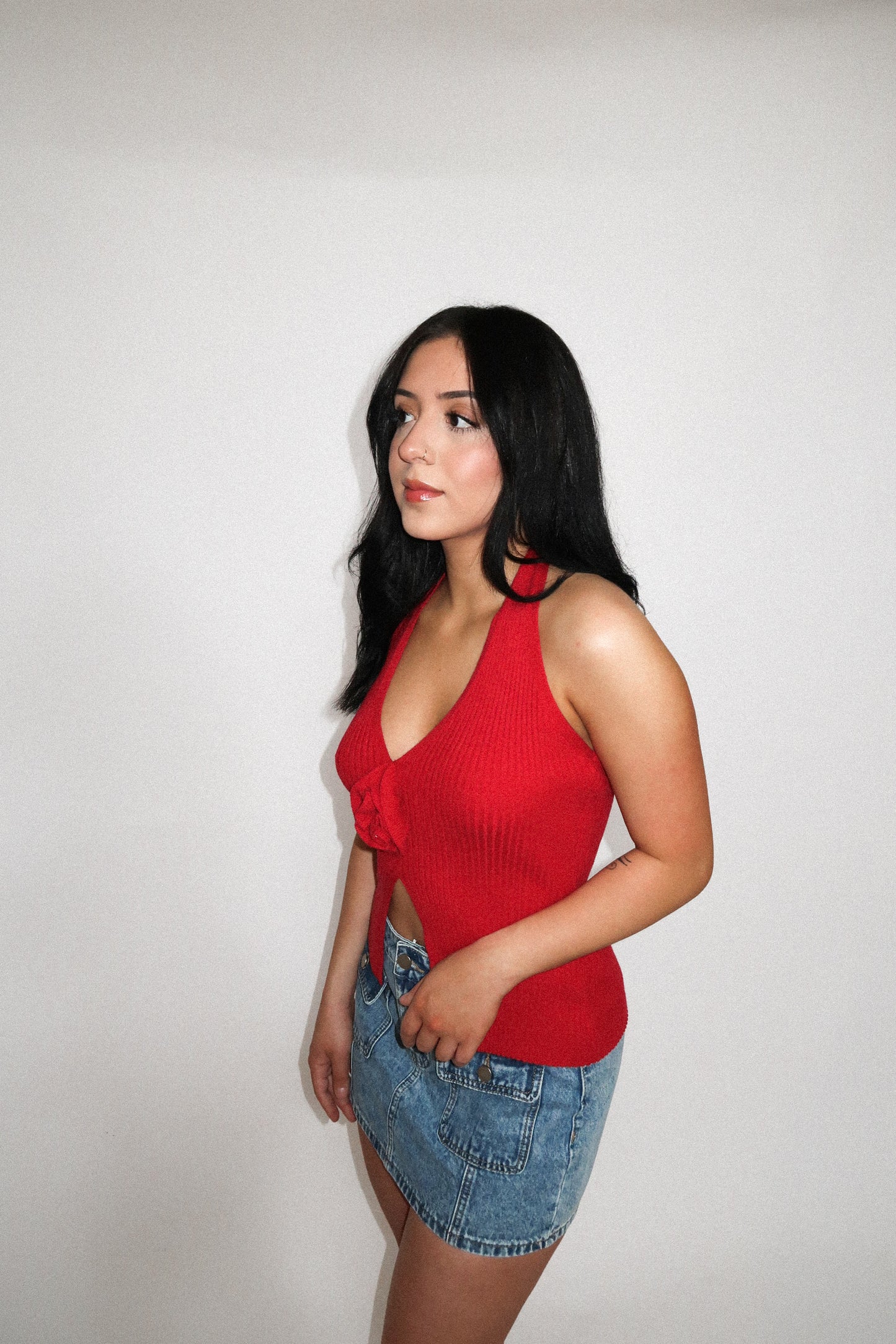 Rosette Halter Knit Top