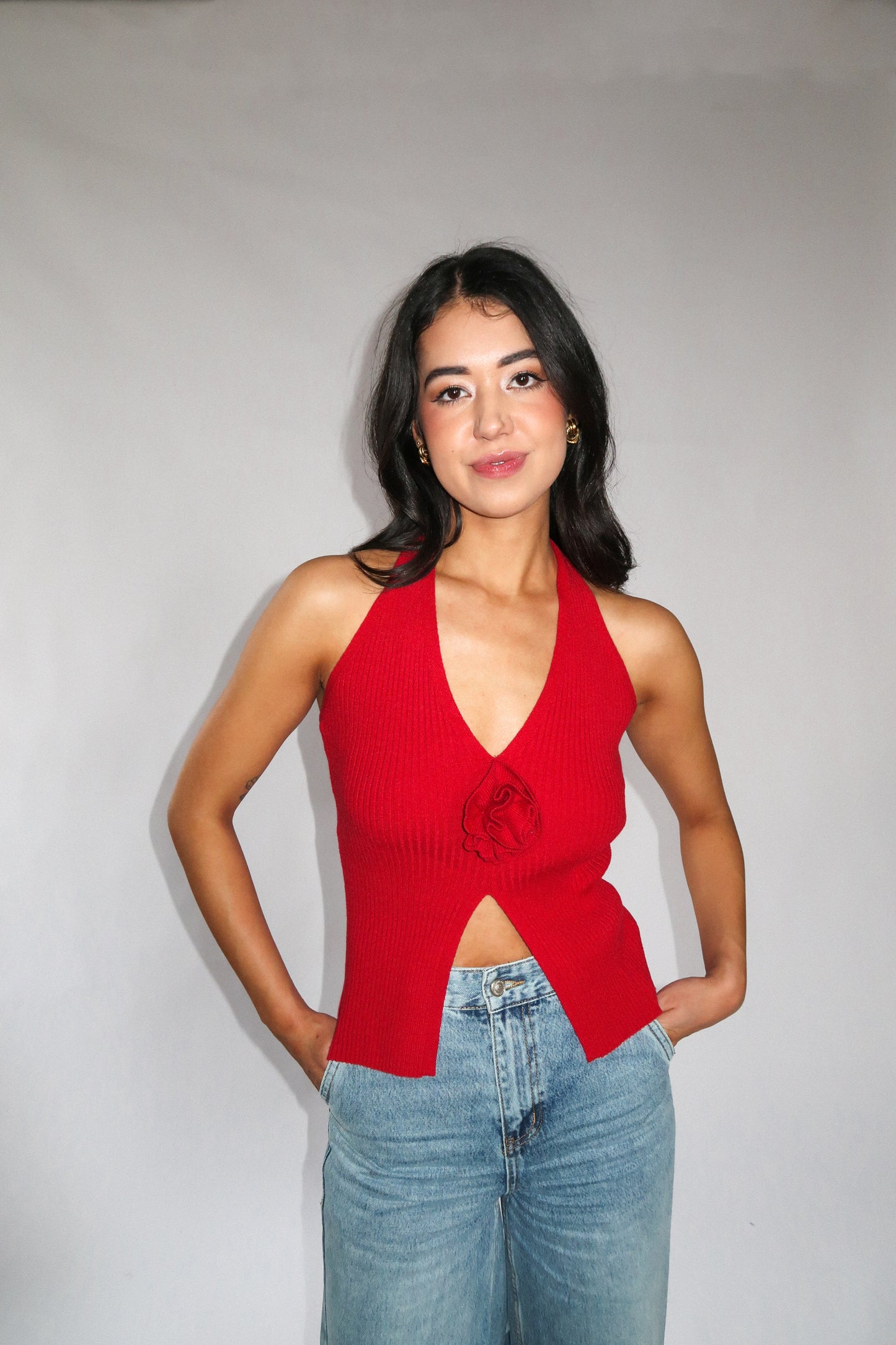 Rosette Halter Knit Top