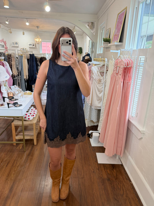 Denim And Lace Mini Dress