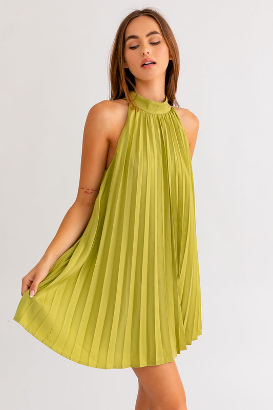 Olive Pleated Dress