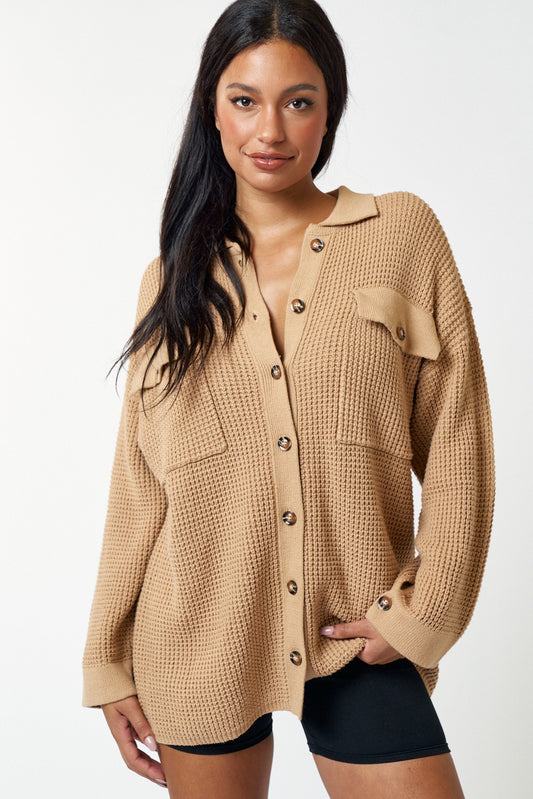 Waffle Knit Button Up