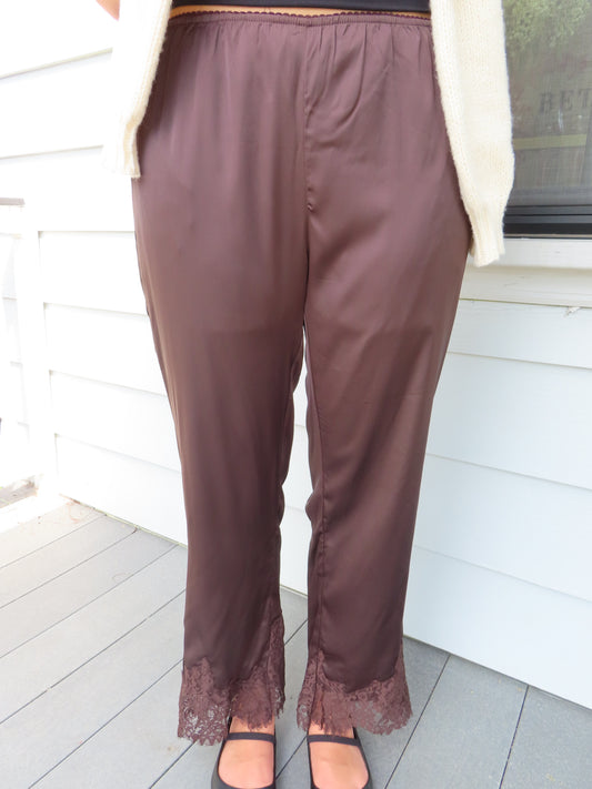 Satin Lace Hem Pants