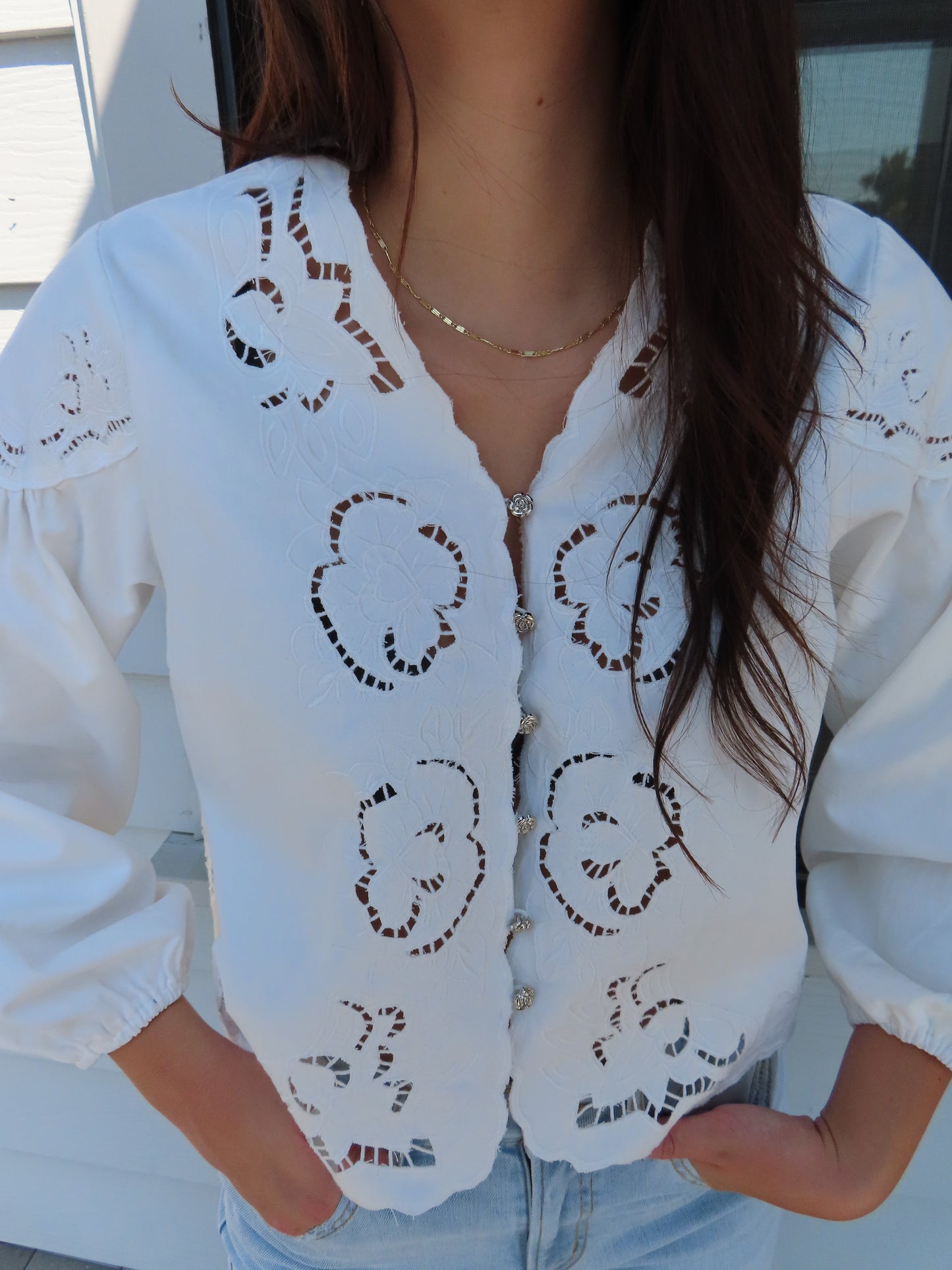 Denim Embroidery Top