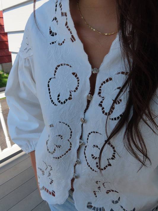 Denim Embroidery Top