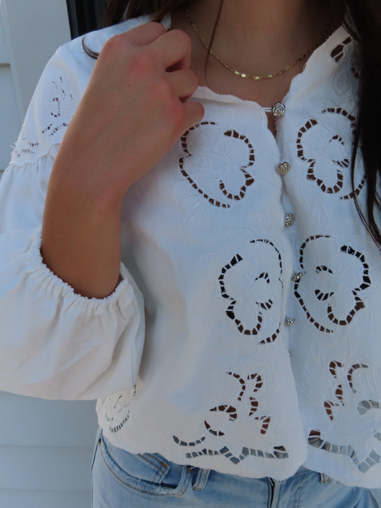 Denim Embroidery Top