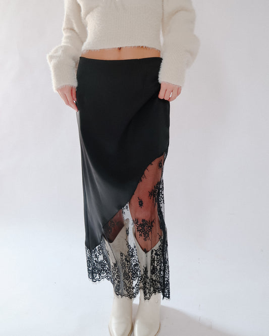 Lace Contrast Midi Skirt