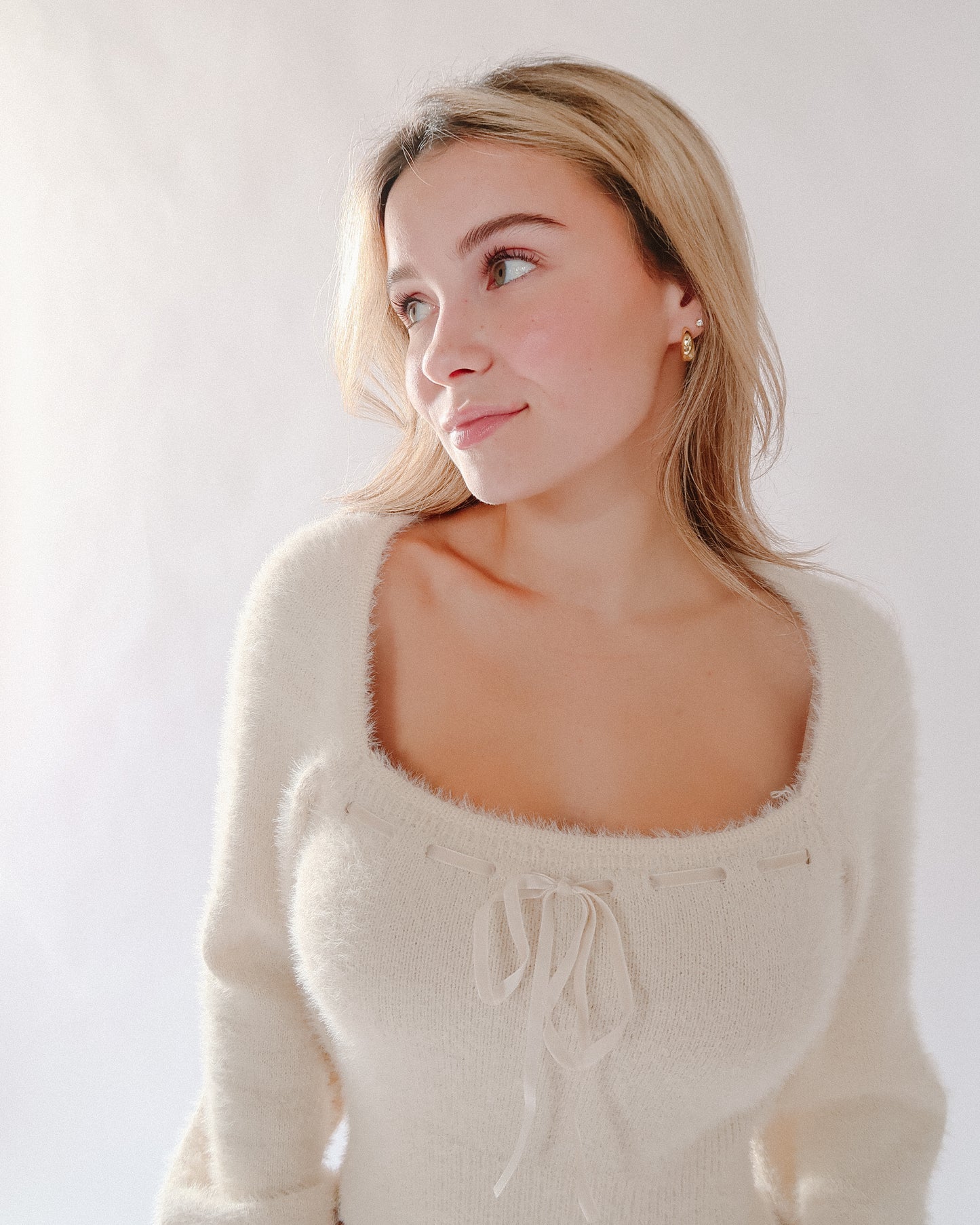 Fuzzy Ribbon Detail Sweater