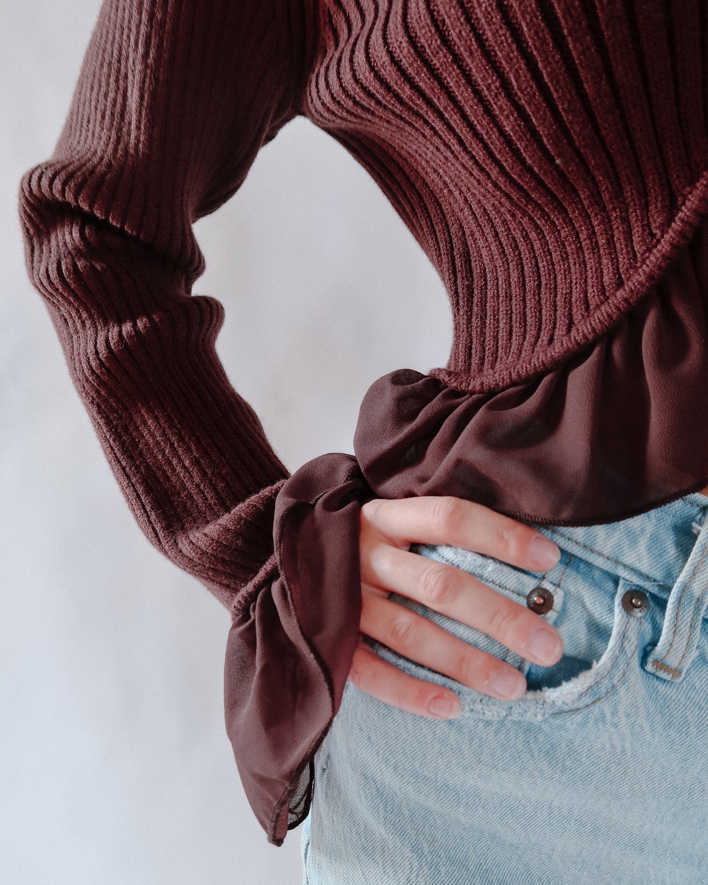 Cinnamon Ruffle Detail Sweater Top