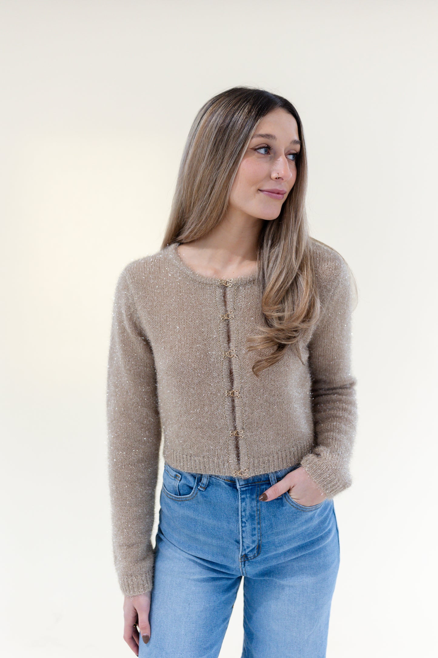 Latte Metallic Knit Top