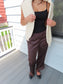 Satin Lace Hem Pants