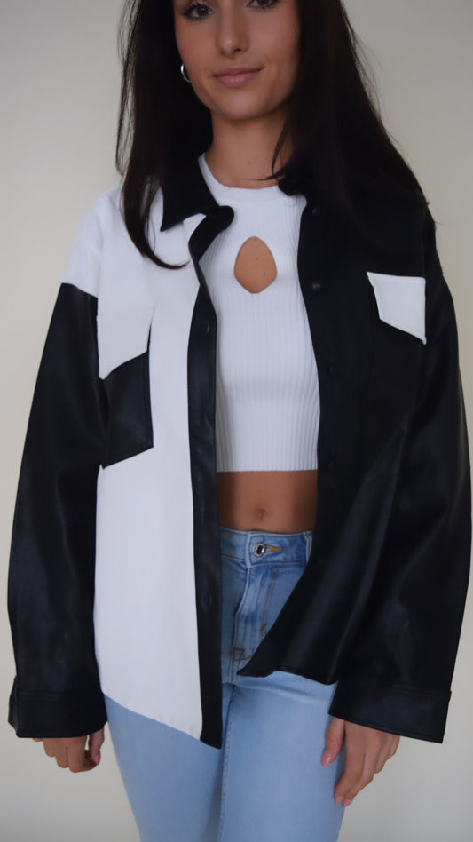 Color Block Leather Jacket