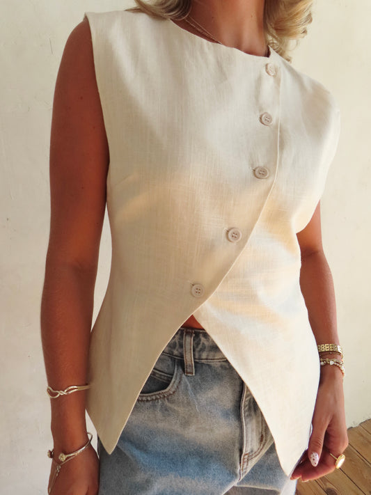 Asymmetric Button Vest Top