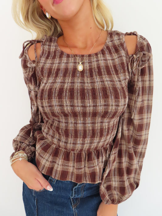 Plaid Balloon Sleeve Top