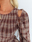 Plaid Balloon Sleeve Top