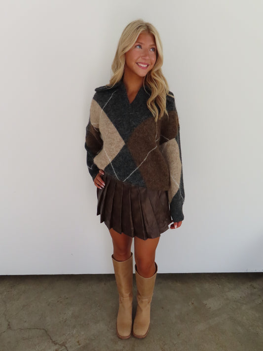 Faux Leather Pleated Skirt