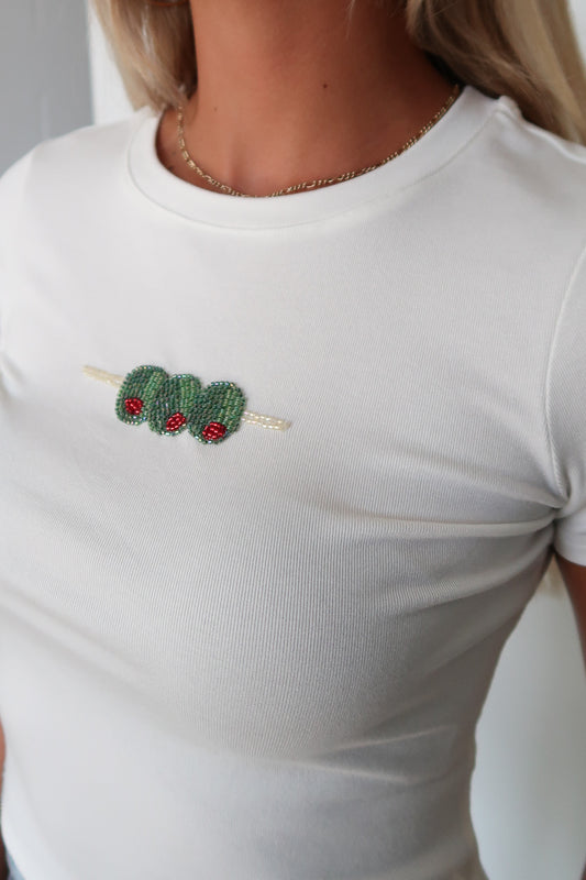 Olive Beaded Tee