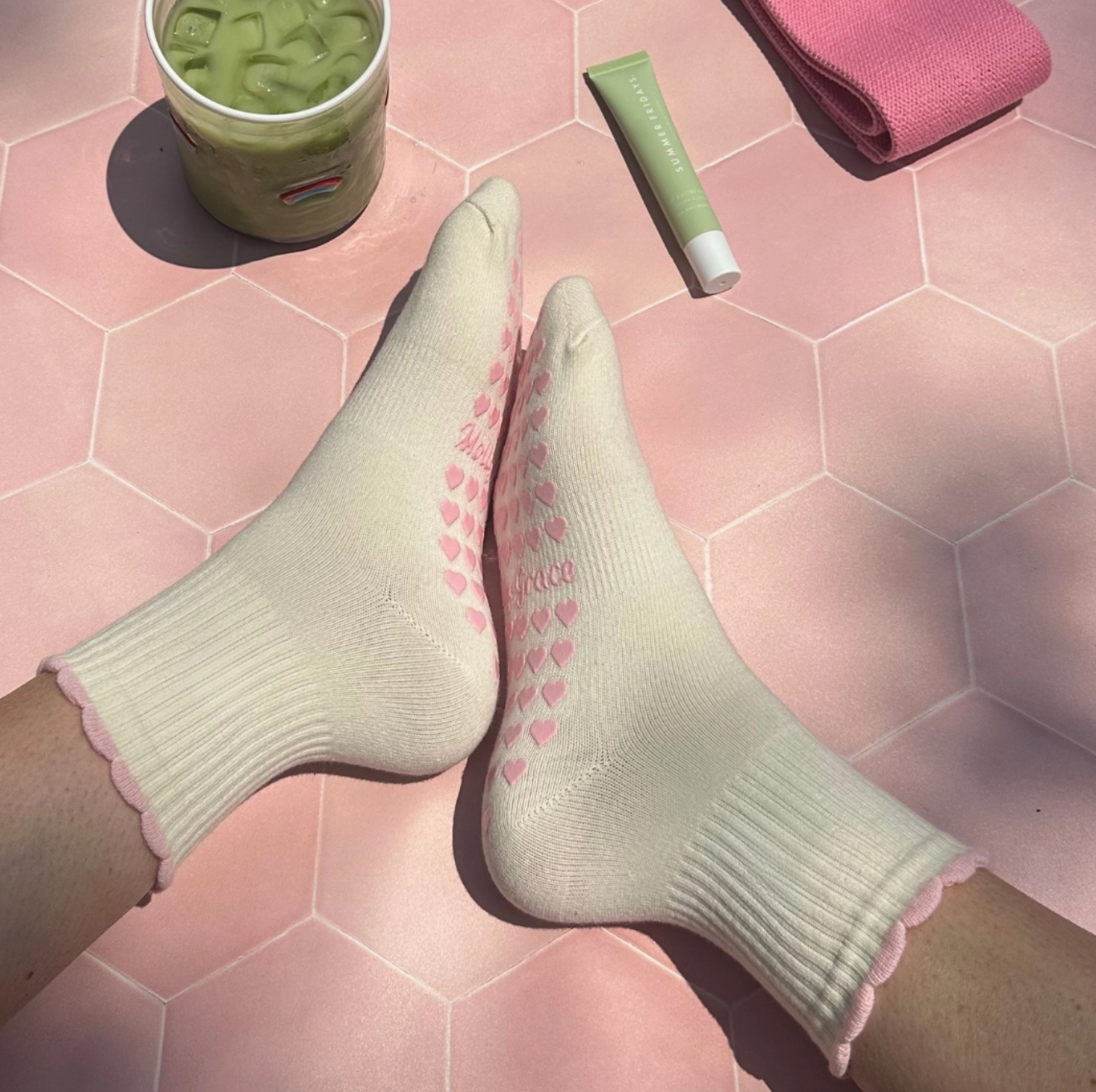 Pink Ruffle Pilates Socks