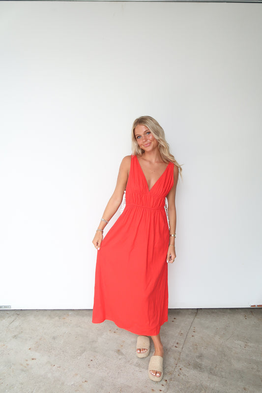 Carmine V-Neck Maxi Dress
