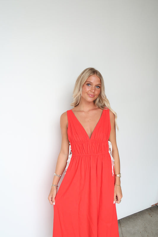 Carmine V-Neck Maxi Dress