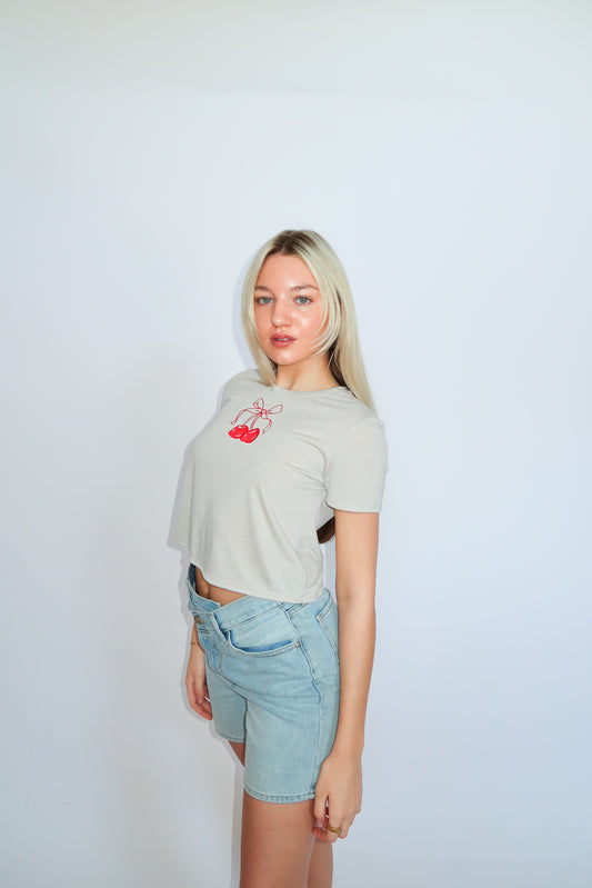 Cherry Red Bow Baby Tee