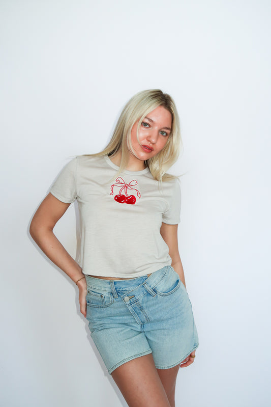 Cherry Red Bow Baby Tee